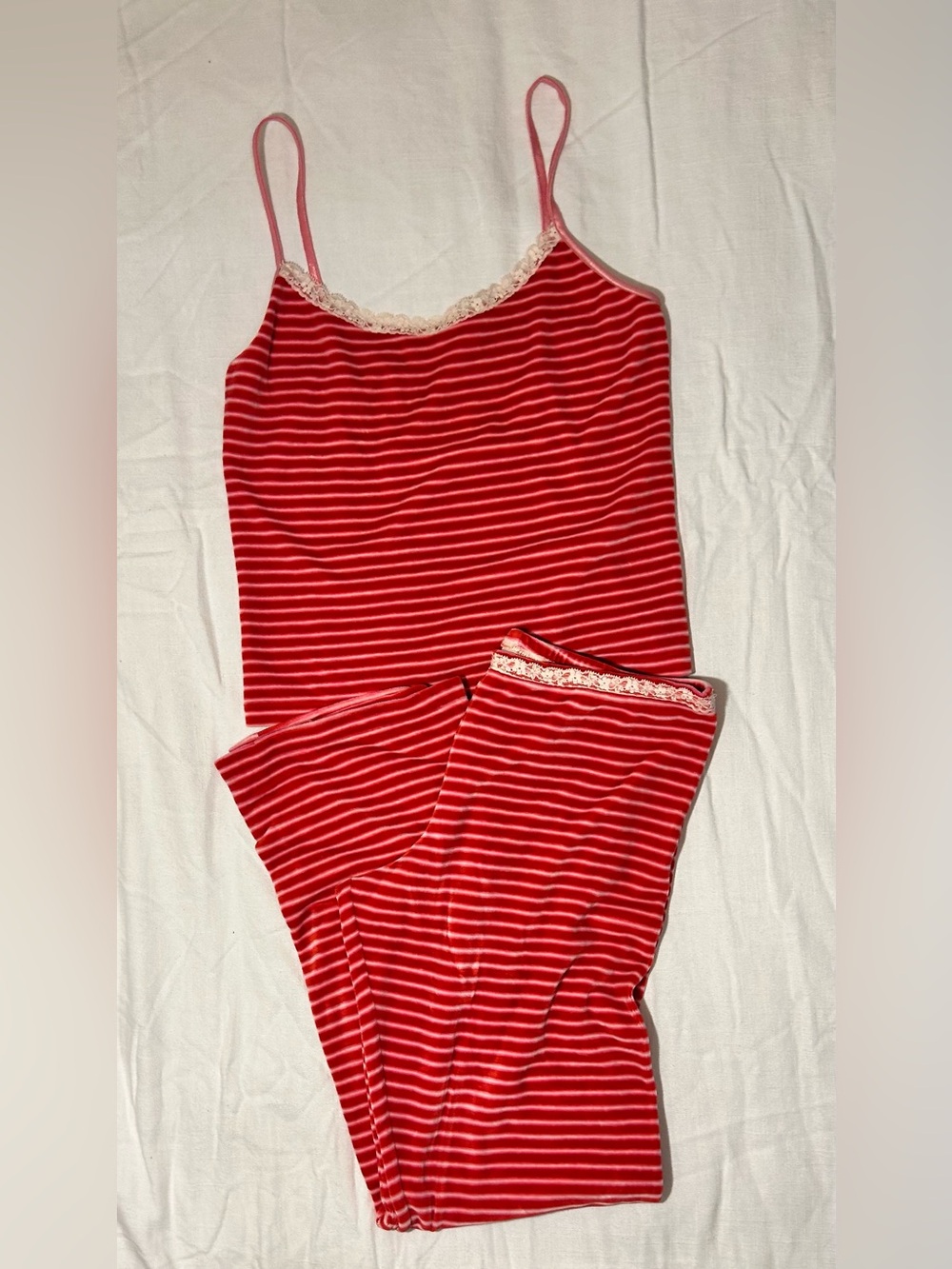 Victoria Secret Red Striped Lace-Trim Women's Camisole & Pant Pajama Set